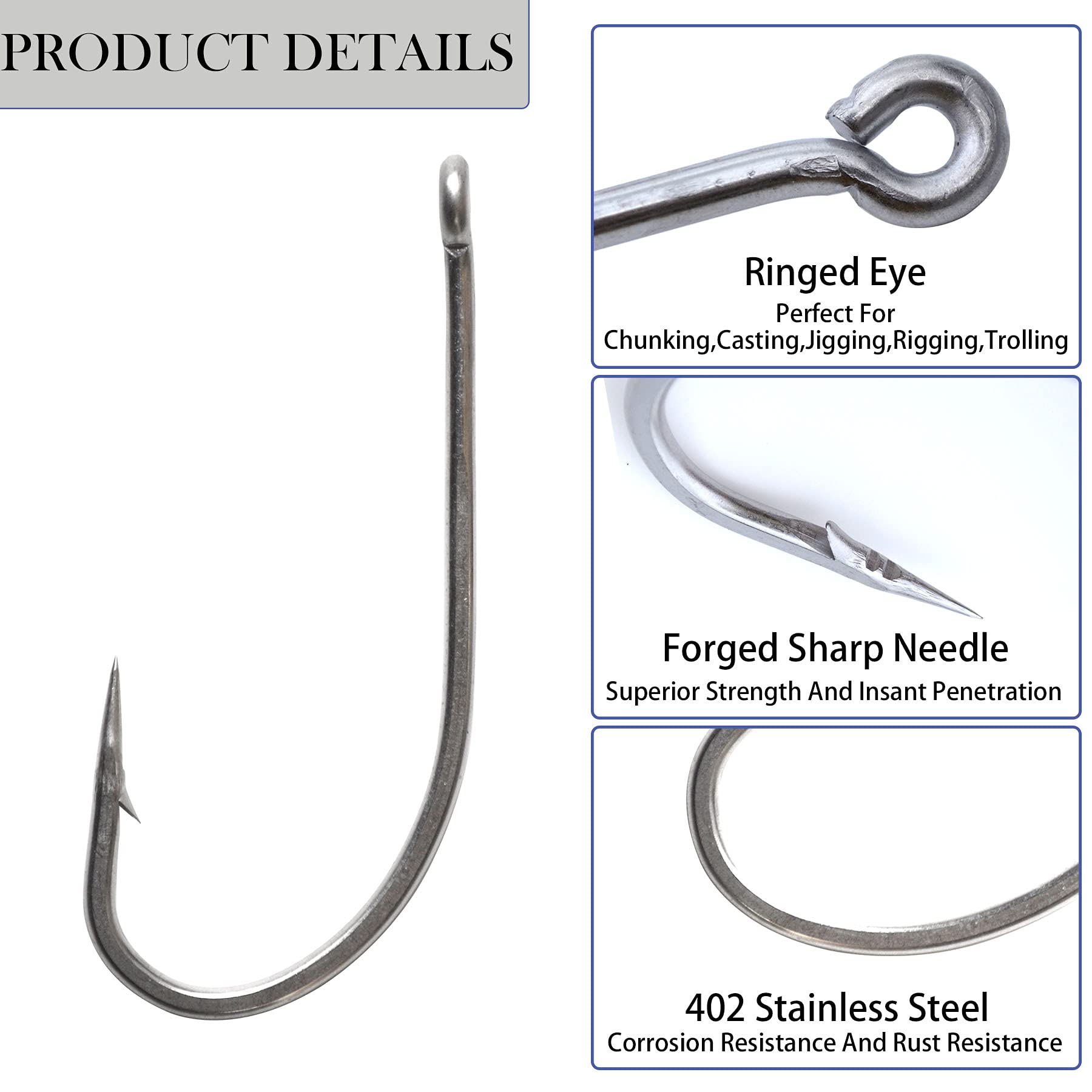 Saltwater Fishing Hooks Long Shank Hook 34007 O'shaughnessy Forged Stainless Steel Hooks Extra Strong for Fishing Tackle for Fishing Gift Size 1/0 2/0 3/0 4/0 5/0 6/0 7/0 8/0 9/0 10/0?3/0-40pcs?