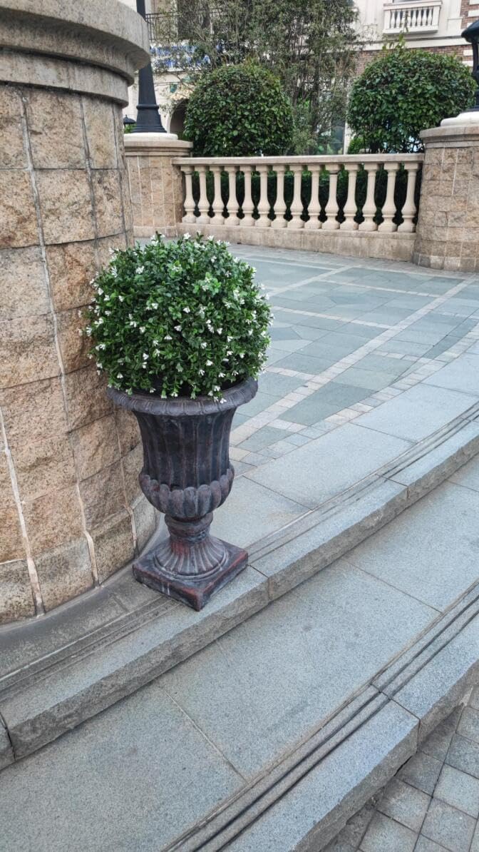 ALL SEASON GREEN Boxwood Ball Shaped Artificial Topiary Potted Plant Outdoor Set of 2
