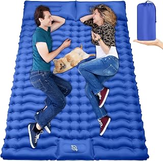 Double Camping Sleeping Pad with Built-in Foot Pump and Pillows Camping Air Mattress Thick Inflatable 2 Person Portable Camping Mat for Hiking Backpacking Tent