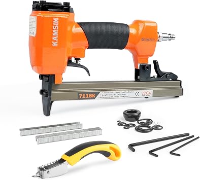 7116K 22 Gauge 71 Series Pneumatic Upholstery Stapler | 3/8-Inch Crown Fine Wire Stapler, 1/4" to 5/8"6-16mm Leg Length, Air Upholstery Staple Gun for Furniture, Upholstering