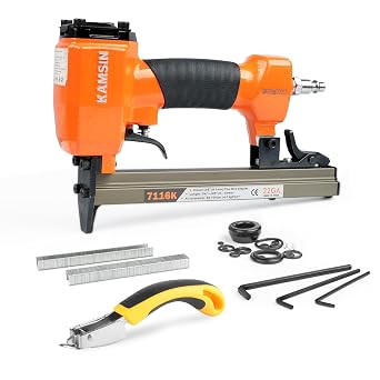 7116K 22 Gauge 71 Series Pneumatic Upholstery Stapler, 3/8-inch9.0mm Crown Fine Wire Tool, 1/4-inch to 5/8-inch6-16mm Leg Length Air Upholstery Staple Gun for Furniture Upholstering