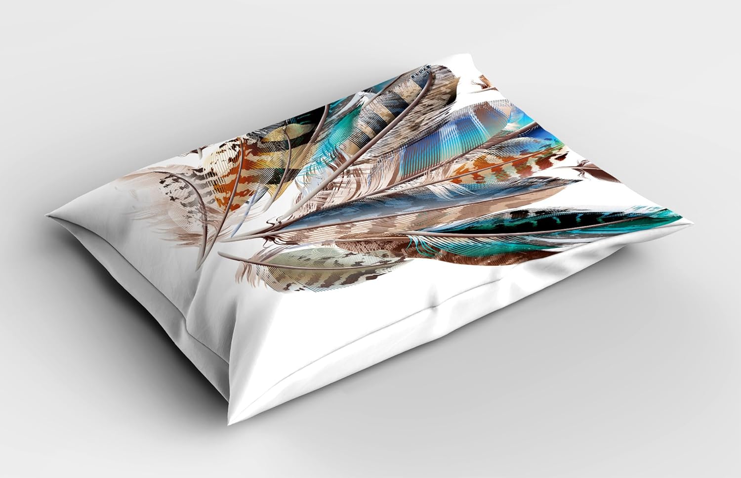 Ambesonne Feathers Pillow Sham Set of 2, Vaned Types and Natal Contour Flight Bird Feathers and Animal Skin Element Print, Quality Microfiber Bedding Item for All Seasons, 36" x 20", Teal Brown