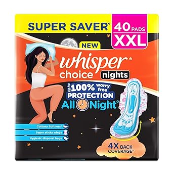 Whisper Choice Overnight Sanitary Pad For Women With Wings - XXl, 40 Pads