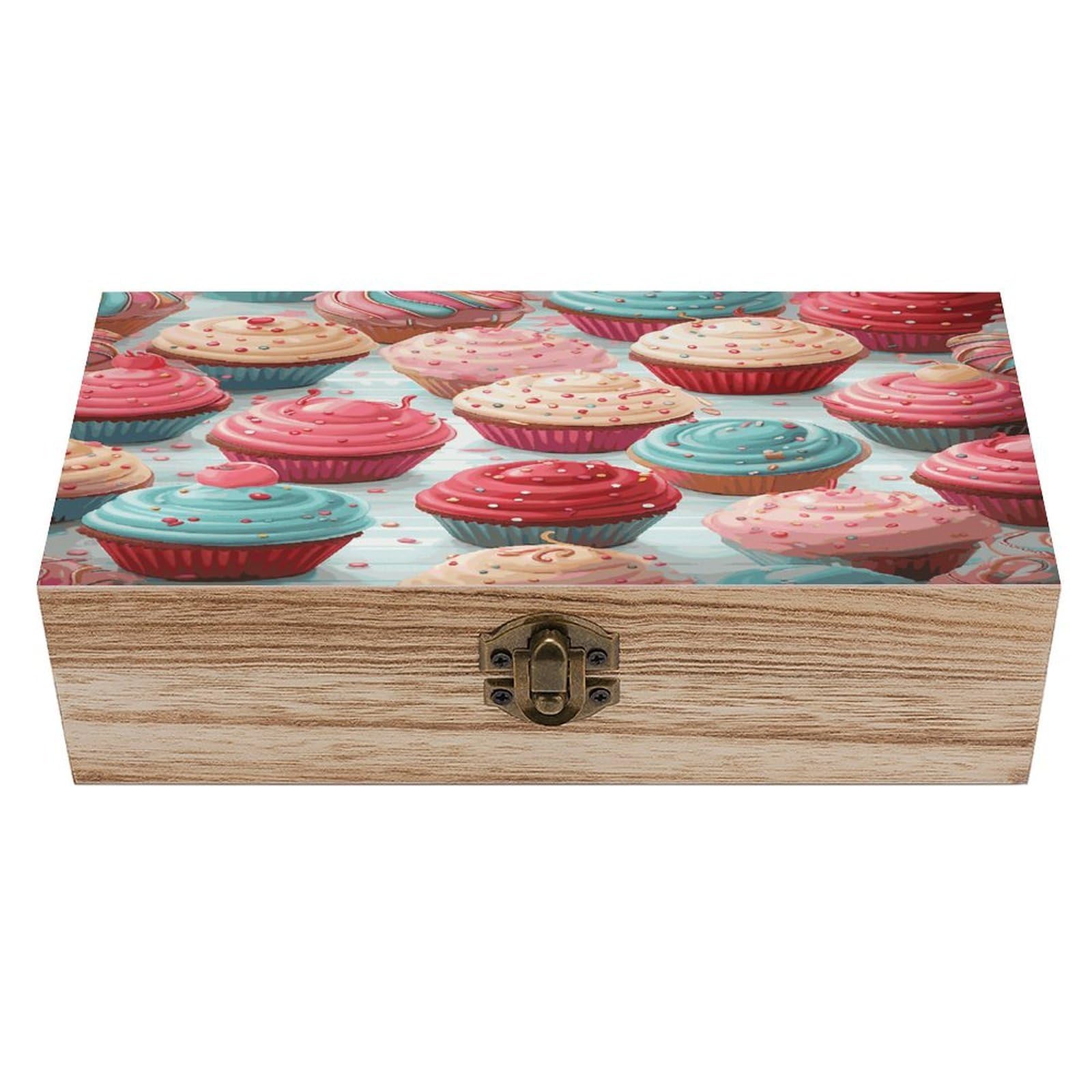 FekiLoot Colorful Sweet Lollipop Cupcake Donut Wooden Box with Hinged Lid Vintage Storage Box Beautifully Keepsake Boxes Jewellery Organiser & Trinket Holder Unique Gift Ideas for Men & Women