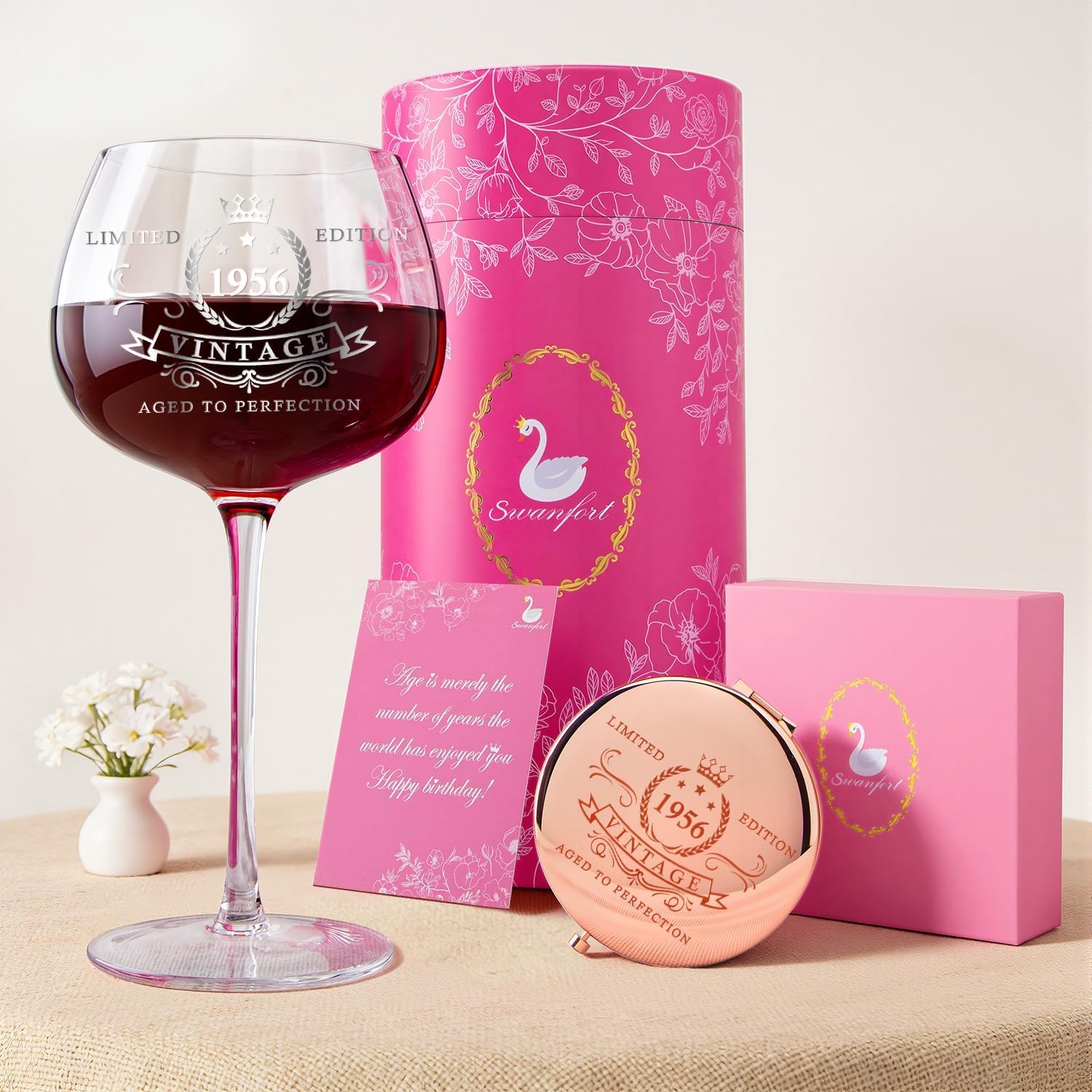 70th Birthday Gifts for Women, 1956 Vintage Wine Glass, Elegant Present for Mom, Grandma, Friend or Wife – Celebrating 70 Years of Love and Life