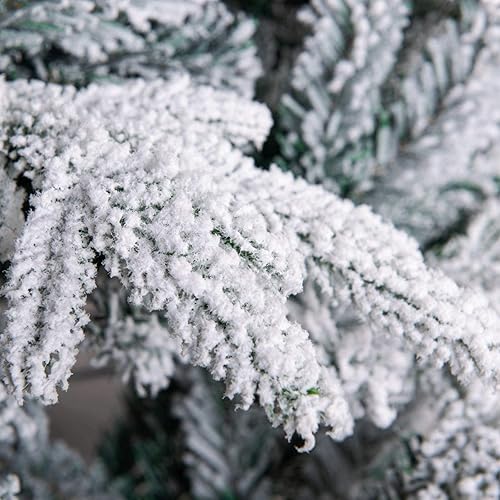 Miniatura 5 de GDLF Árbol de Navidad artificial flocado de nieve de 7 pies con bisagras de metal y base plegable PE y PVC mezclado 1080 puntas blanco árbol de