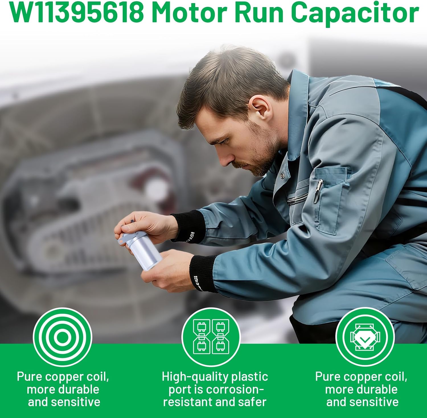 W11395618 W11162560 Washing Machine Run Capacitor Compatible with Whirlpool WTW5057LW0 WTW5010LW0 WTW5105HW2 WTW5100HW1 WTW6120HW0 WTW5057LWO WTW5100HC2 WTW5015LW0, for Maytag MVW6230HW3 MVW5430MW0