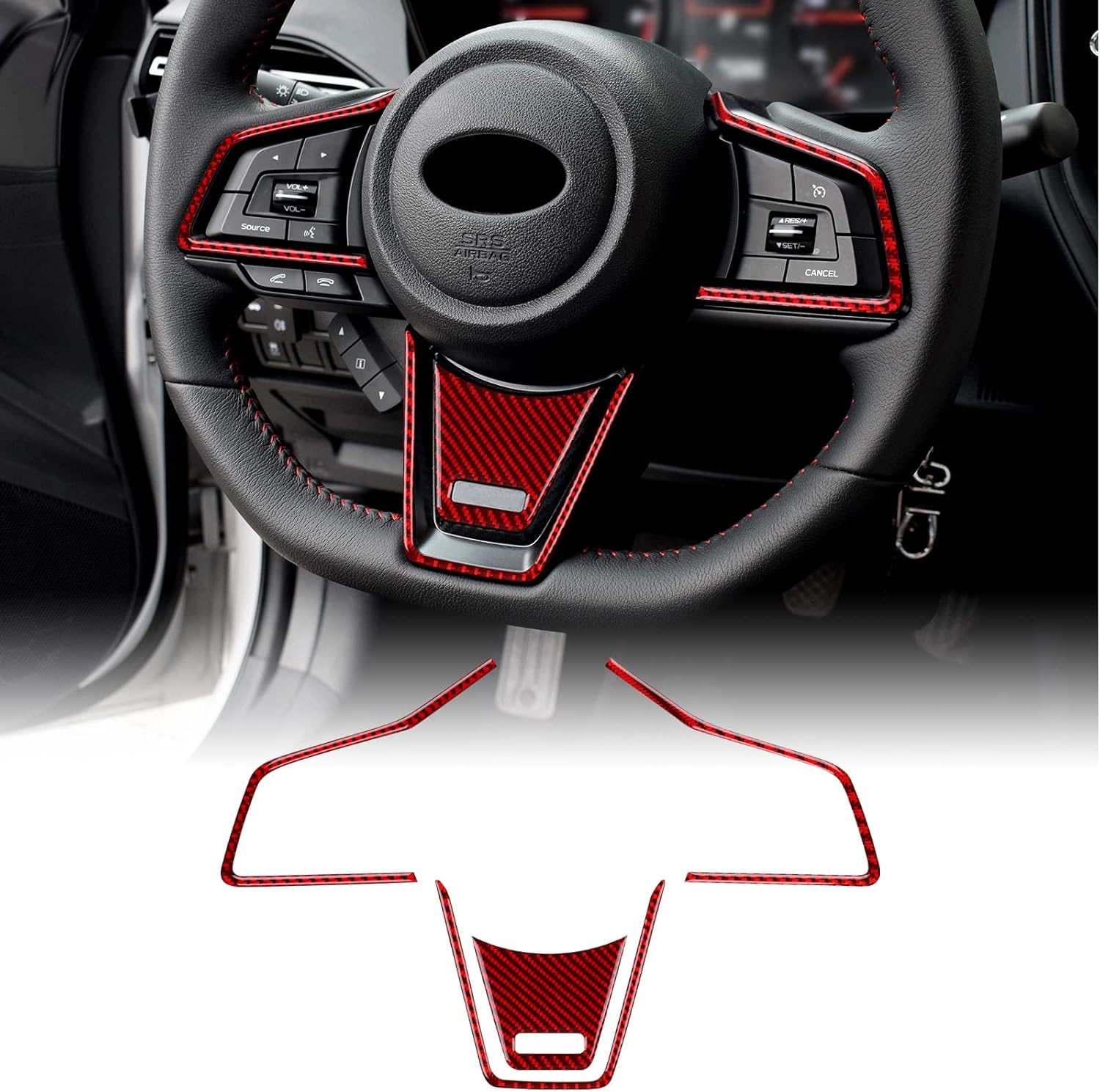 AIRSPEED Car Steering Wheel Button Frame Cover Sticker Carbon Fiber Steering Wheel Accessories Trim for Subaru WRX/WRX STI 2022 2023 (Red)
