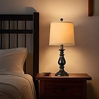 Vista 6 de QiMH Juego de 2 lámparas de mesa rústicas para sala de estar, lámpara de mesita de noche vintage con interruptor giratorio, lámparas de mesa Negro