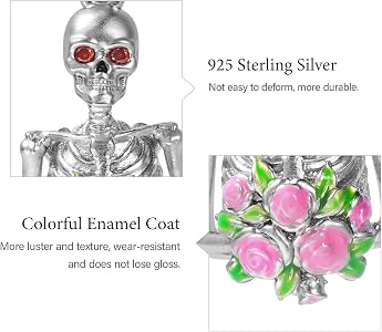 GNOCE Rock Skull Pendant Charm – Sterling Silver Dangle Charm For Bracelet Or Necklace - View #5