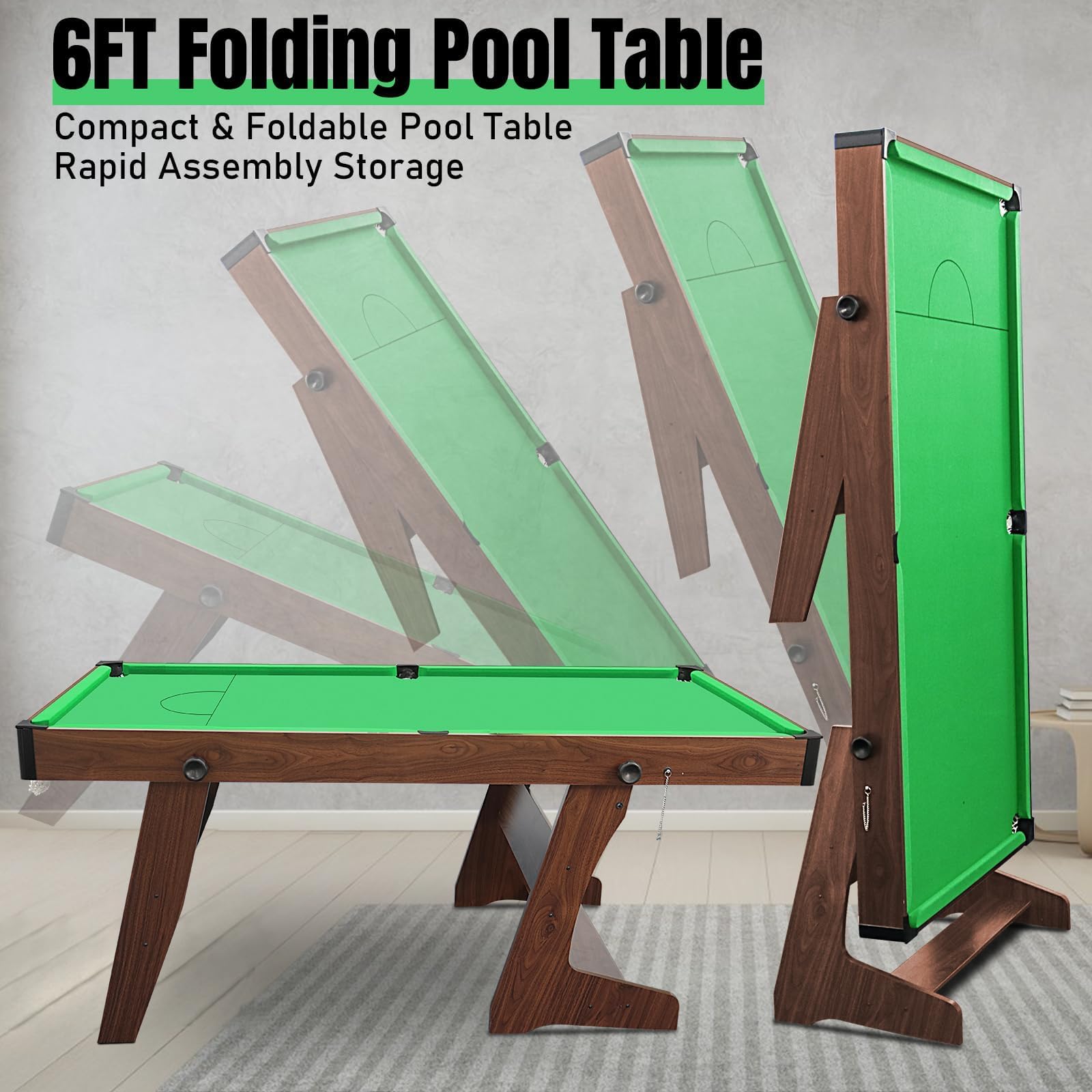 HLC Pool-Billardtische Billardtisch Klappbar mit Kompletten Zubehör 183 * 91.5 * 79 cm DREI Farben, für Ihre Familie und ihre Kinder, grün