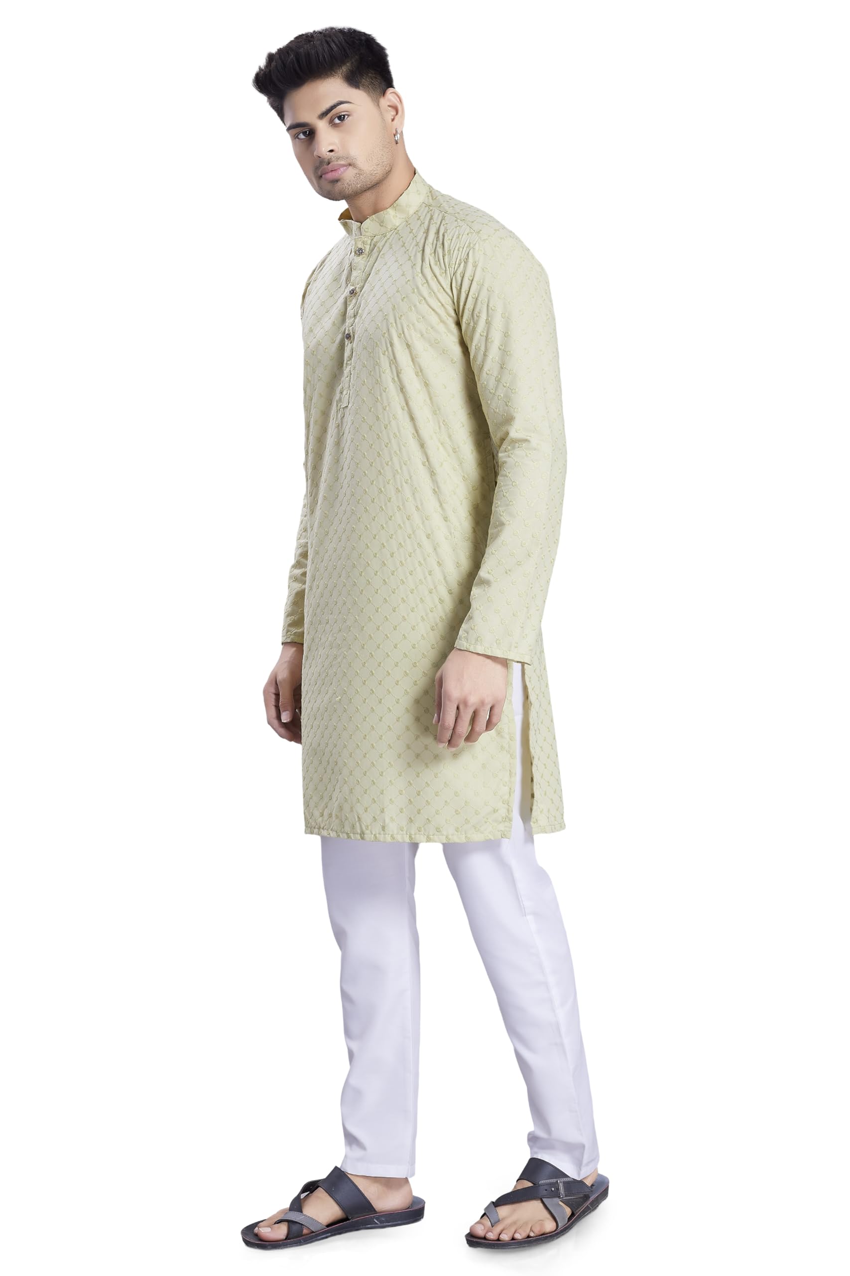 Divisive Men's Thread Embroidered Cotton Only Slim Fit Kurta (Dkrt1074_Xxl_Pista)