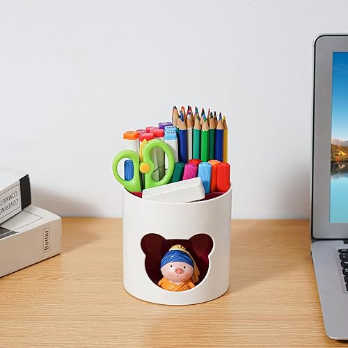 Miniatura 8 de Marbrasse Organizador de escritorio, lindo soporte para bolígrafos y caja de almacenamiento de suministros de arte para oficina y aula (cabeza de