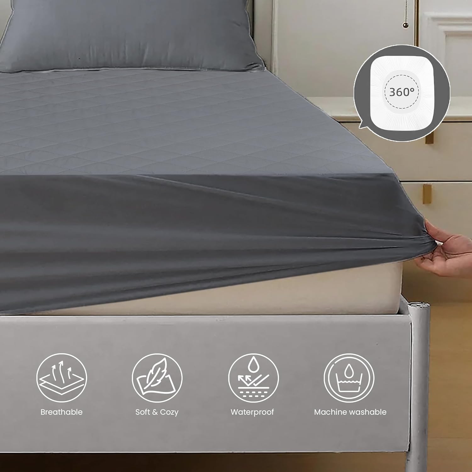 Twin XL Mattress Protector – Waterproof Mattress Cover – Deep Pocket Fitted up to 18 Inch – Quilted Mattress Pad – Soft, Breathable, Noiseless Bed Cover Protection