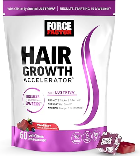 Force Factor Acelerador del crecimiento del cabello, vitaminas para el crecimiento del cabello para mujeres y hombres con Lustriva y biotina