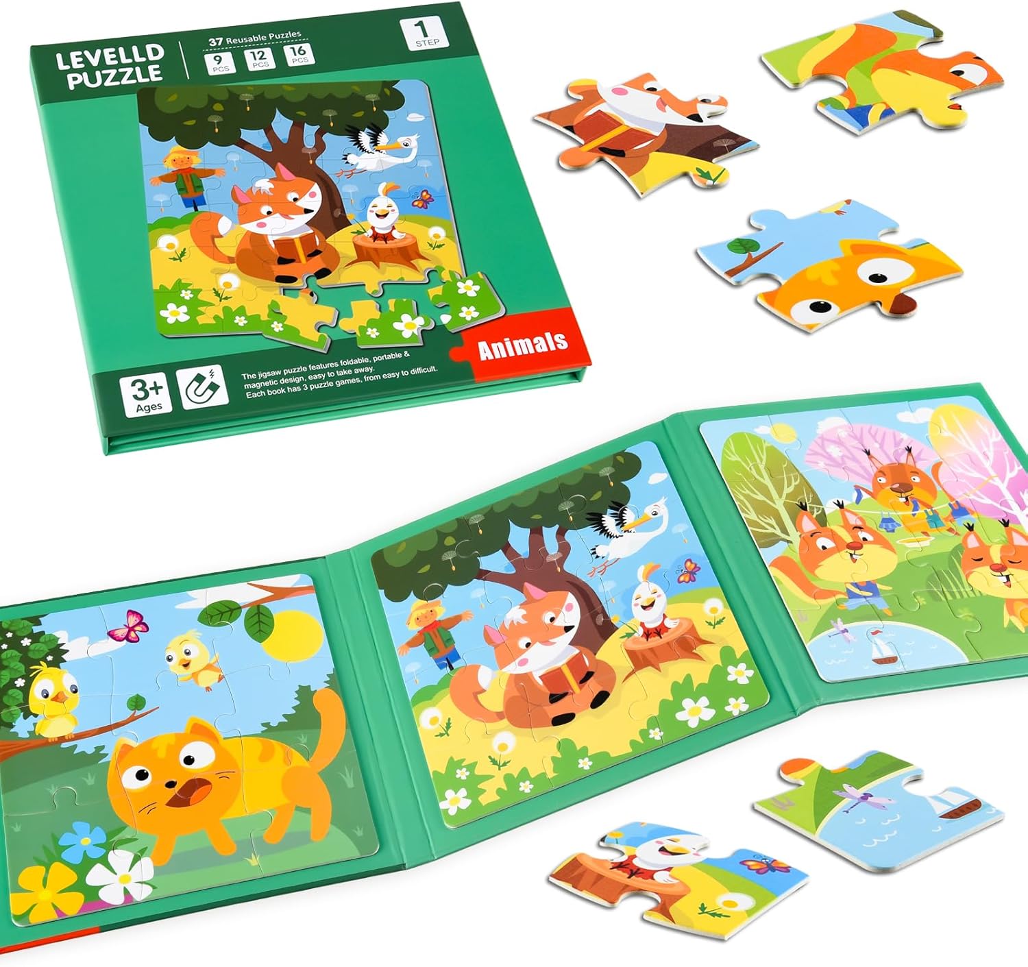 ASTARON Magnetic Puzzles for Toddlers, 16-20-25 Pieces Dinosaur Land Learning Magnet Puzzles for Road Trip, Educational Travel Toys Car Plane Activities for Kids, Kids Birthday Gifts