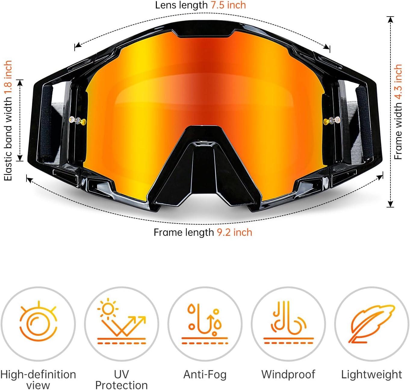 Motocross Goggles with Nose Guard, Anti-Fog OTG Dirt Bike Glasses for Men & Women, UV Protection Off-Road Eyewear - Image 3