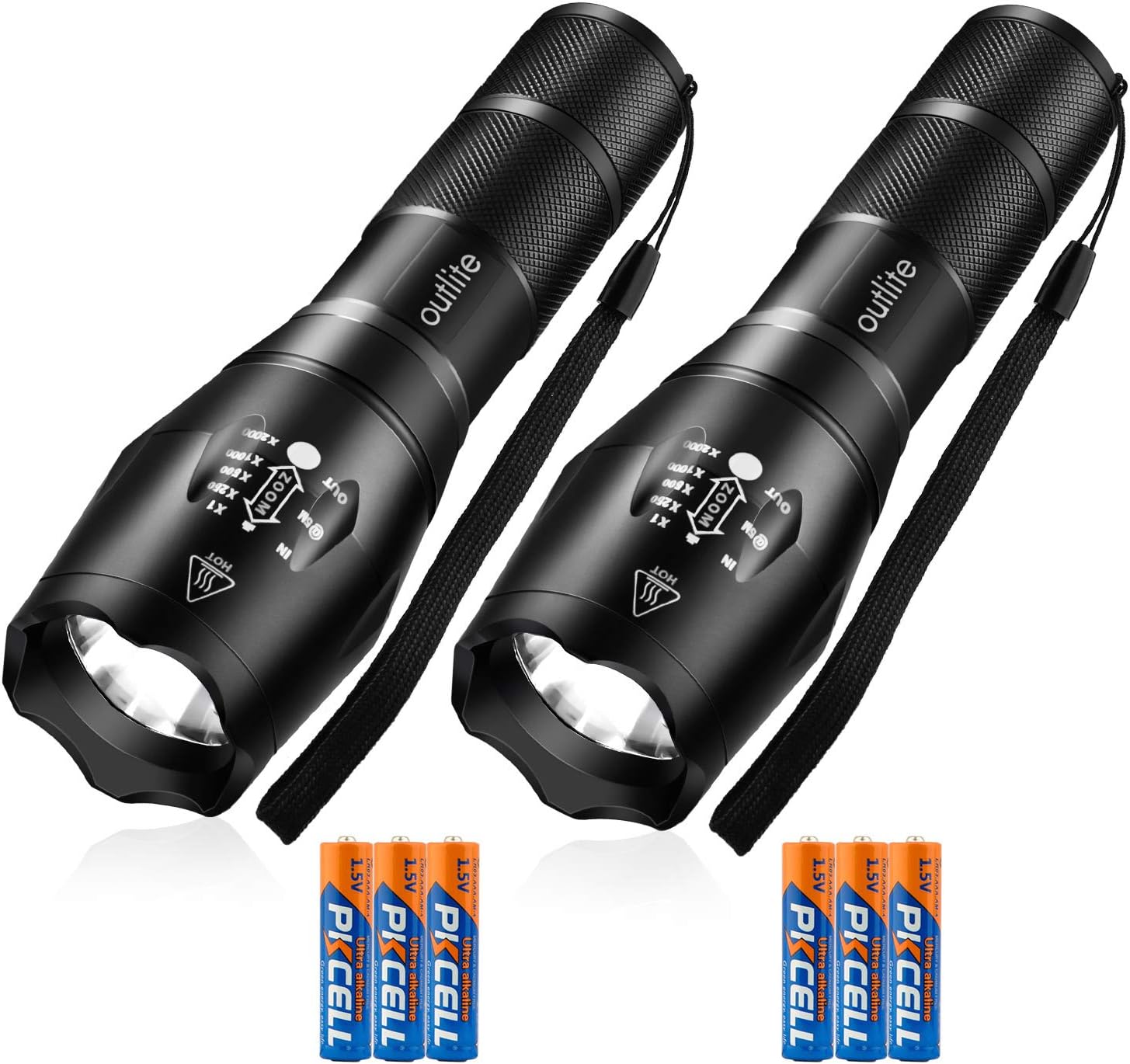 2 Pack S1000 Flashlight (AAA Battery Included), LED flashlights High Lumens with 5 Modes, Zoomable Water Resistant Tactical Flashlight for Camping Hiking Emergency