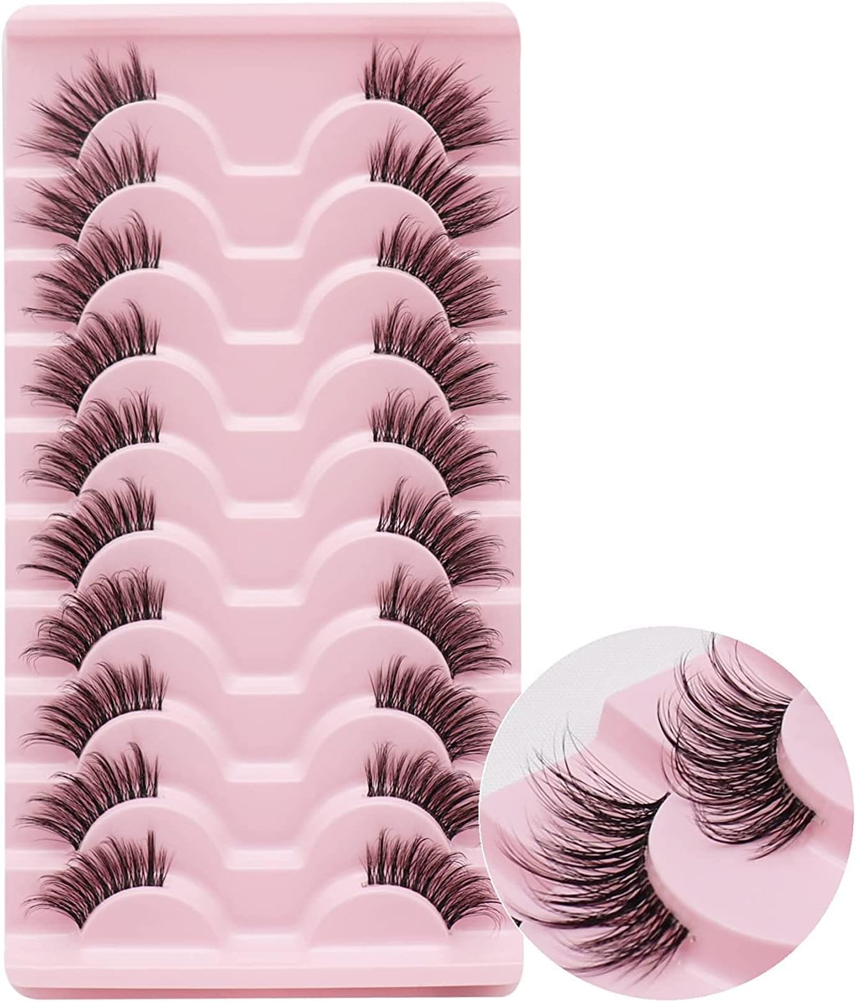 False Eyelashes Half Fake Lashes Natural Lashes with Clear Band Handmade Soft 15mm Strip Fake Eyelashes (10 Pairs) (Style-1)