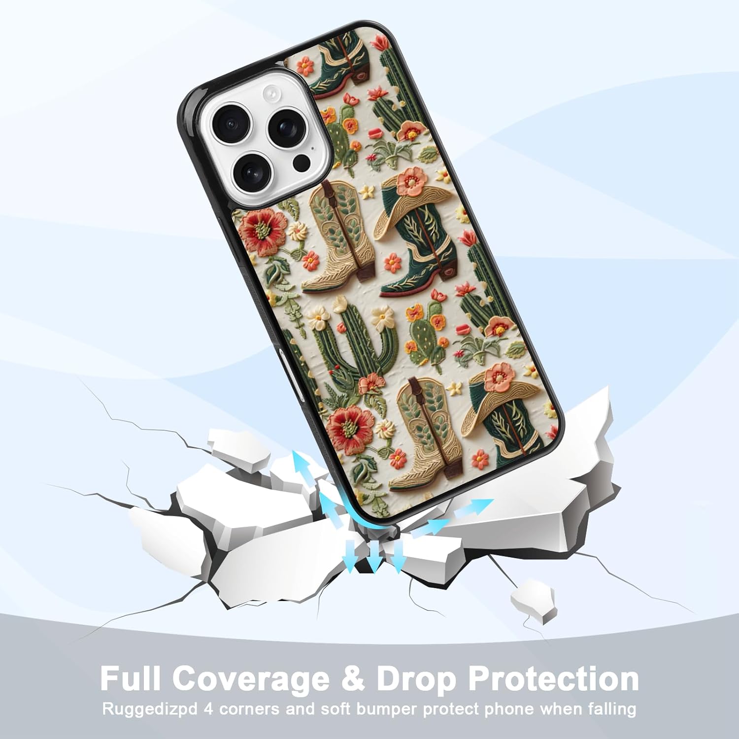 Aesthetic Cowgirl Floral Western Phone Case Compatible with iPhone 16 Pro Max Case 6.9 Inch, TPU Shockproof Protection Retro Rustic Cactus Flowers Boots Hat Enthusiasts Phone Case for Girls Women - Image 3