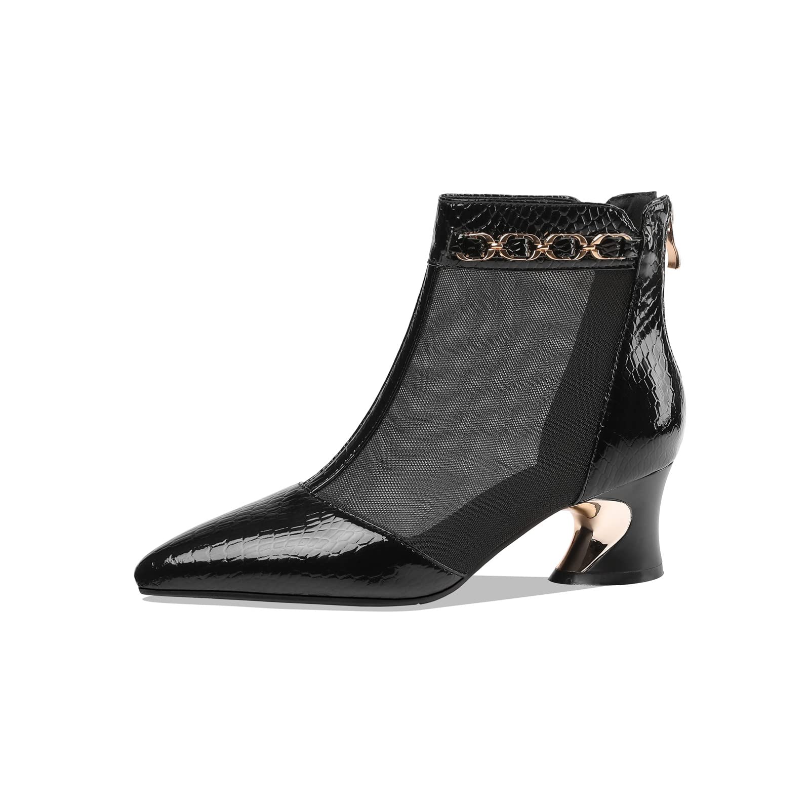 TinaCus Genuine Leather and Mesh Women's Handmade Back Zip Pointed Toe Summer Ankle Boots