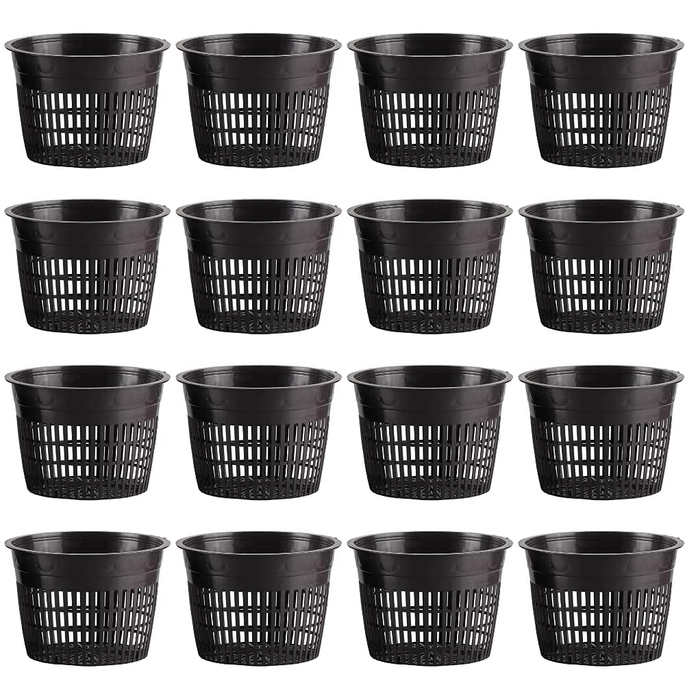 RURAL GROW Mesh Net Cup 6 Inch 16-Pack Heavy Duty Nursery Pot Garden Pots for Plants Hydroponics Supplies Net Pots
