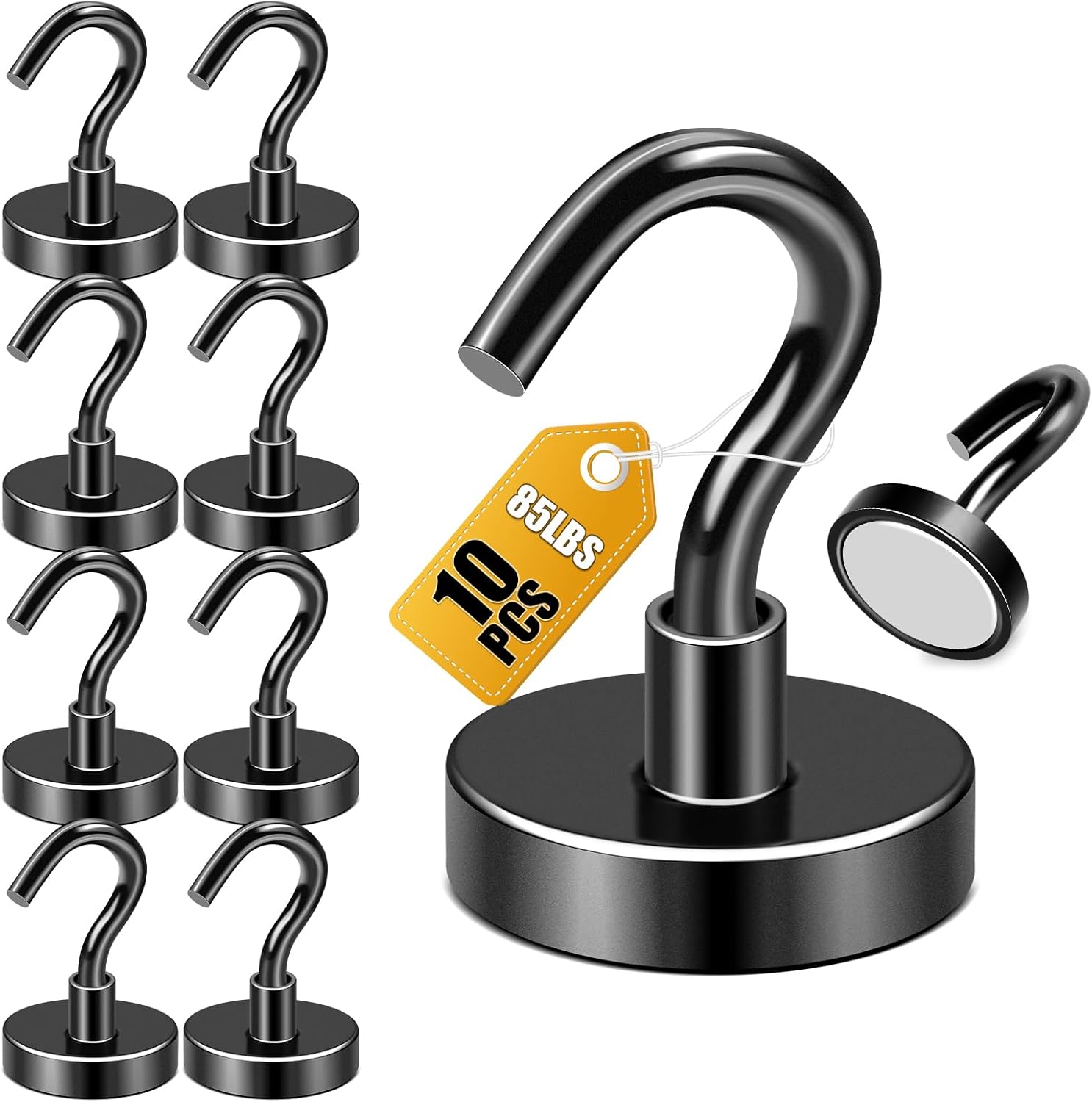 DIYMAG Magnetic Garage Hooks 10 Pack 85lbs 2026 Cruise Cabin Ship Essentials Hook Heavy Duty Strong Magnets Fridge for Classroom Wall Mount Kitchen Grills Black