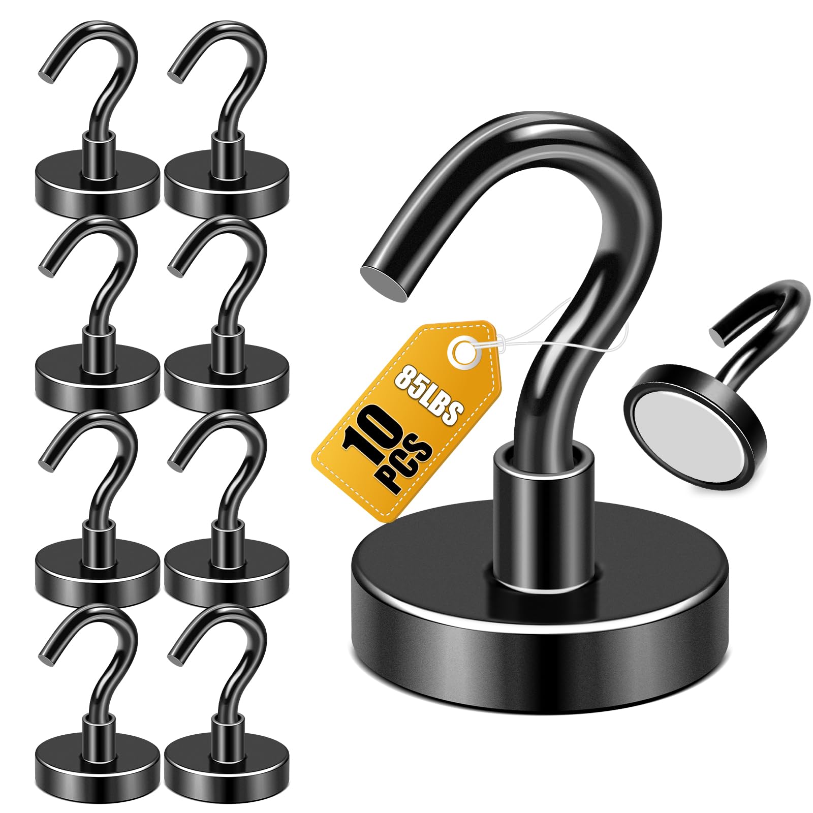 DIYMAG Magnetic Hooks, 85lbs 10pcs Cruise Cabin Essentials Heavy Duty Black