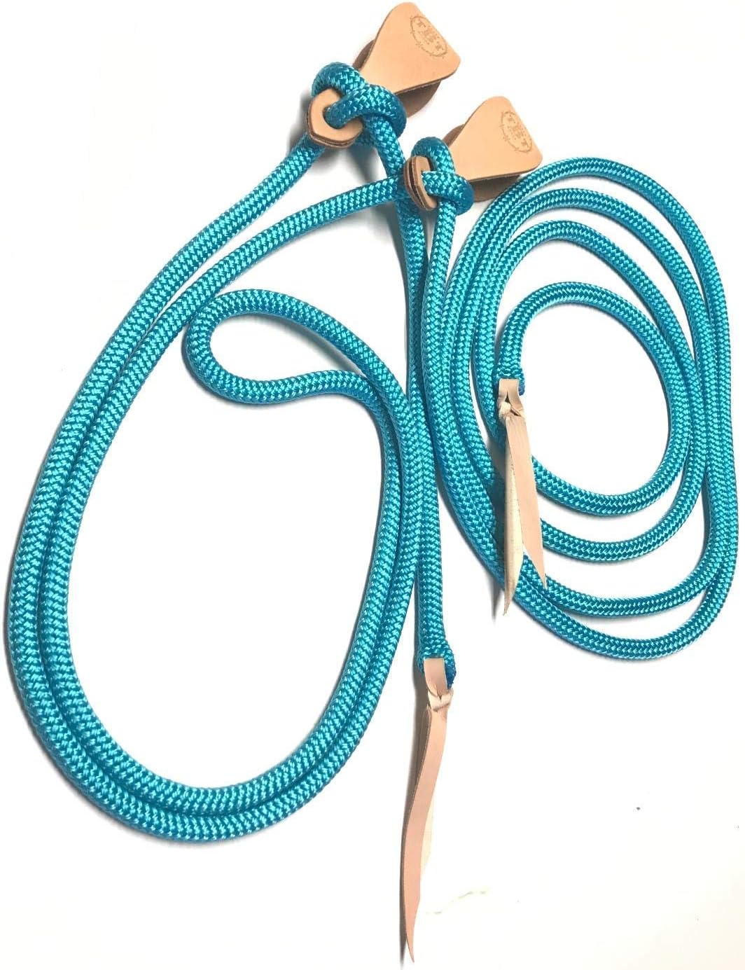 mecate neon turquoise rein yacht rope with choice of natural, black or brown slobber straps