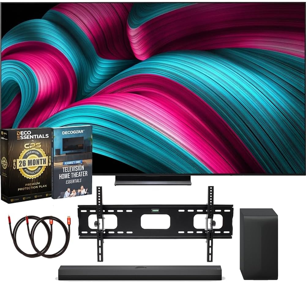 LG 83 Inch Class C5 Series OLED evo 4K UHD Smart webOS TV (OLED83C5PUA 2025) S70TY Dolby Atmos Soundbar, Deco Mount Wall Kit, 2X 6FT HDMI Cables and Deco Essentials 26‑Month Protection Plan