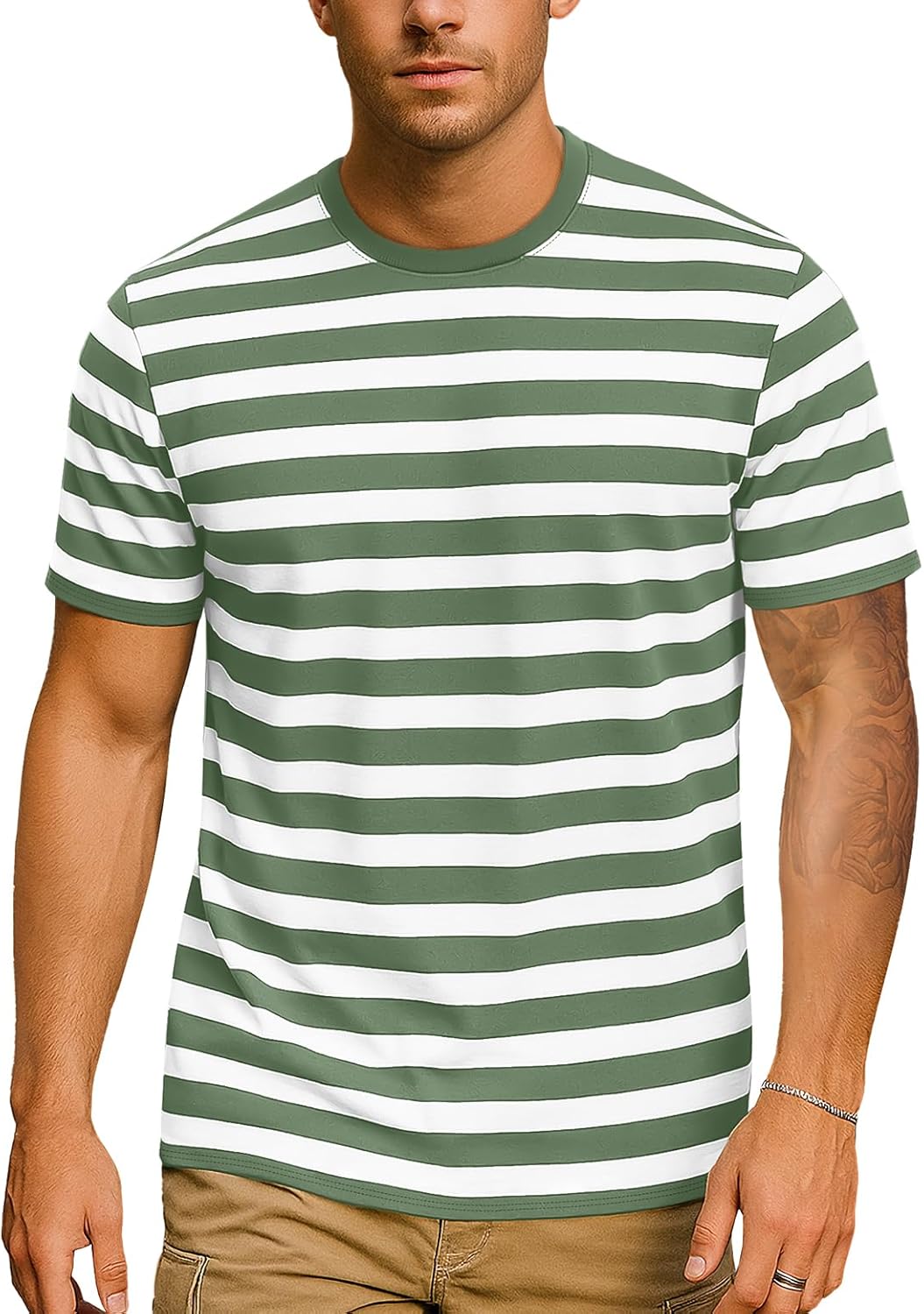 Zengjo Mens Striped Shirt Short Sleeve T-Shirts