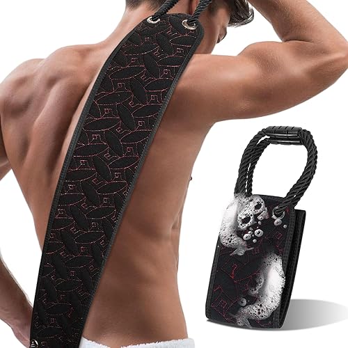 Exfoliante de espalda para uso en la ducha, lavadora de espalda de 38.5 pulgadas con asas, exfoliante corporal de doble cara para limpieza diaria y