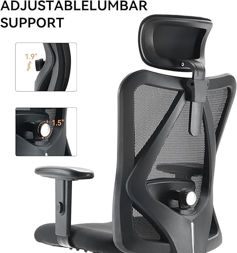 Miniatura 9 de XUER Silla de oficina ergonómica, silla de escritorio de malla para computadora con soporte lumbar de esponja ajustable, cojín grueso, reposabrazos