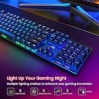 Vista 49 de RisoPhy Teclado mecánico para juegos, RGB de 104 teclas ultradelgado con retroiluminación LED USB con interruptor azul, teclas ABS duraderas, Negro