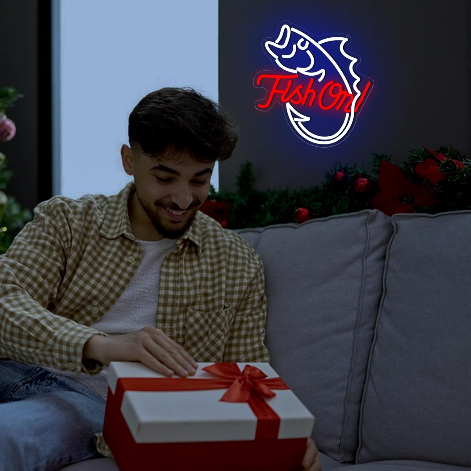 Fishing Neon Sign for Wall Decor Fishing Neon Light for Man Cave Dimmable Blue Red LED Light Up Sign for Bedroom Living Room club Party Birthday Gifts Wall Art Size12.9 * 14.4(WZCP052) - Image 6