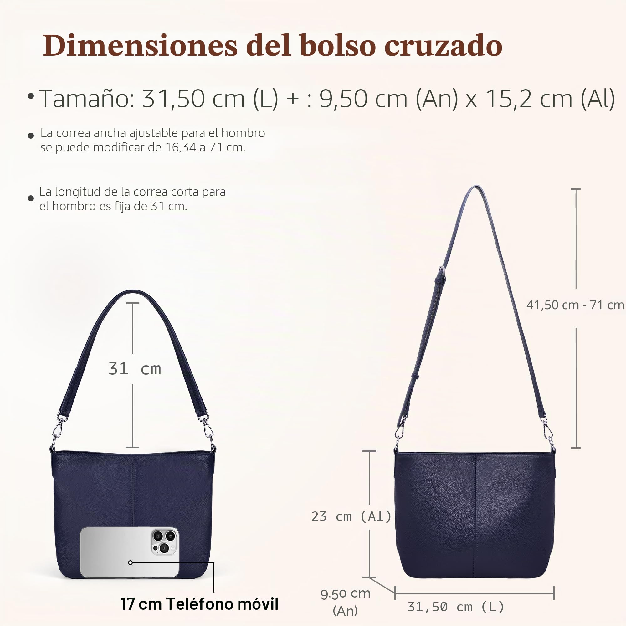 befen Bolsos cruzados de piel auténtica para mujer, bolsos de hombro para mujer, bolso pequeño y bolso de mano para mujer con 2 correas