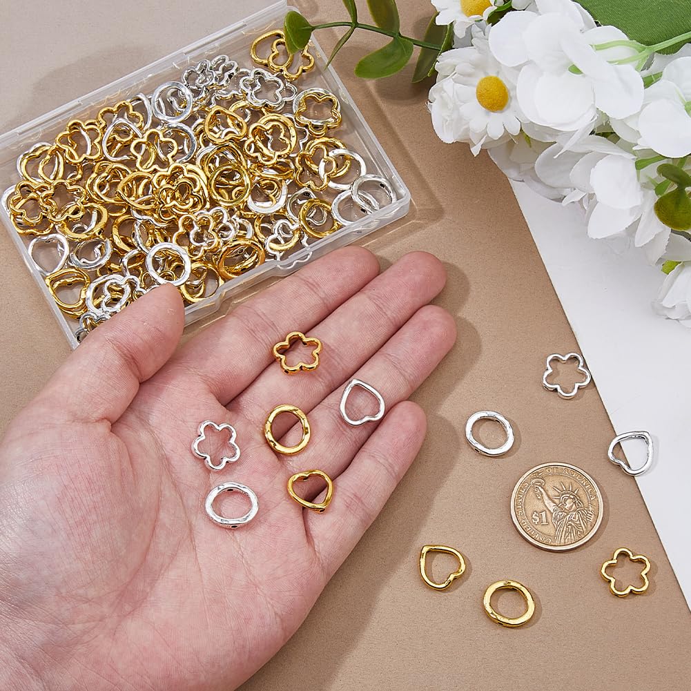 SUNNYCLUE 120pcs Hollow Alloy Bead Frames - Mixed Shapes For Jewelry Making