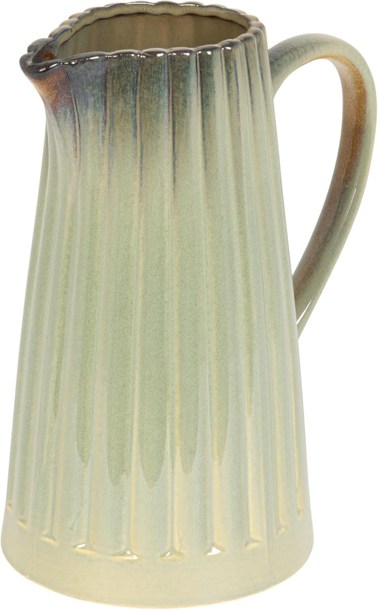 Creative Co-Op 40-Ounce Stoneware Ribbed Pitcher with Reactive Glaze, Sage Green