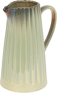 Creative Co-Op 40-Ounce Stoneware Ribbed Pitcher with Reactive Glaze, Sa...