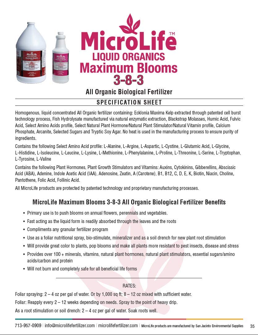 MicroLife Maximum Blooms (3-8-3) Professional Grade Organic Liquid Fertilizer Concentrate for All Flowers and Anything That Blooms, 1 Quart - Image 4