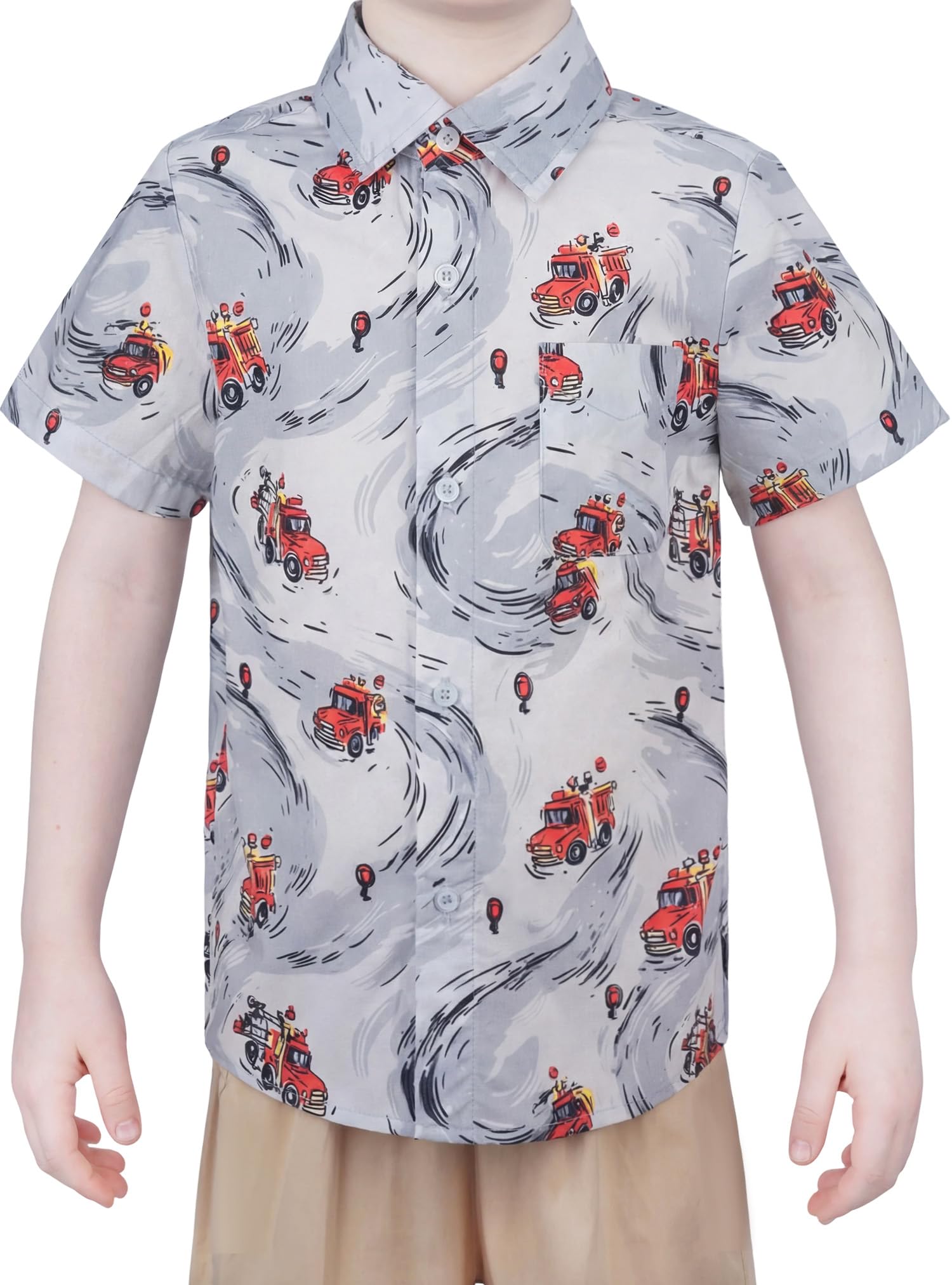 Boys Hawaiian Button Down Shirt, Pure Combed Cotton Short Sleeve Size 3-15Y