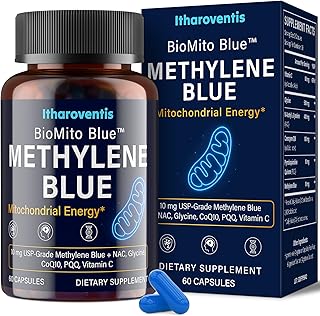 Methylene Blue Pharmaceutical Grade Capsules – USP Grade Brain Supplement with CoQ10, NAC, PQQ, Glycine & Vitamin C for Memory, Focus, Energy & Mitochondrial, No Formaldehyde - 60 Count