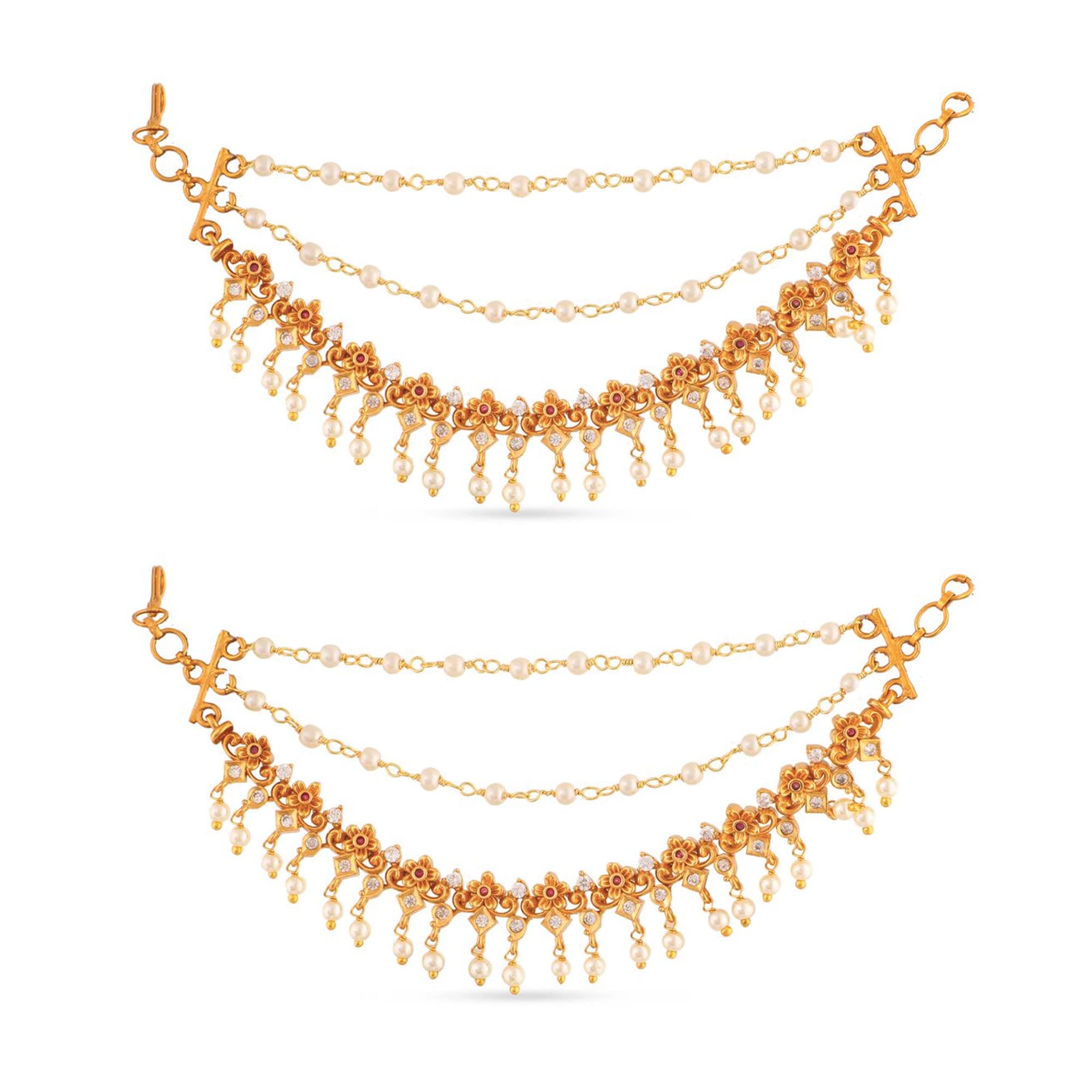 TARINIKA Antique Gold Plated Gayatri Ear chain set with Flower Buds Design - Ear Chain Set For Women Perfect for Ethnic occasions | Traditional Earrings For Women | 1 Year Warranty* (B08LBRP879) Amazon Price History, Amazon Price Tracker