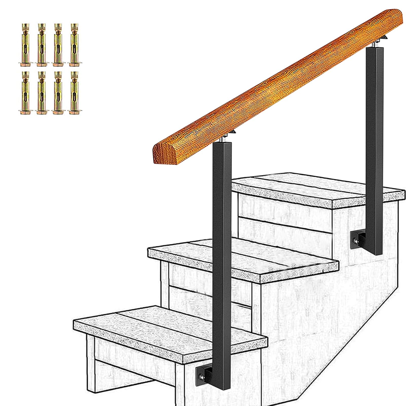 Rampe d'escalier en bois pour 2-3 marches avec supports réglables