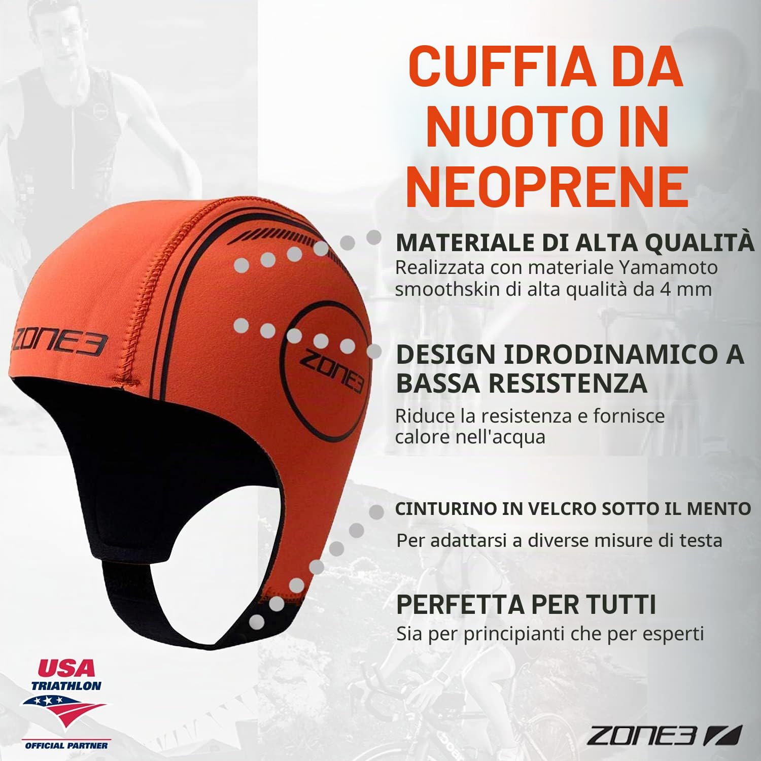 ZONE3 Gorro De Natación De Neopreno Naranja - Gorro de Neopreno Uomo