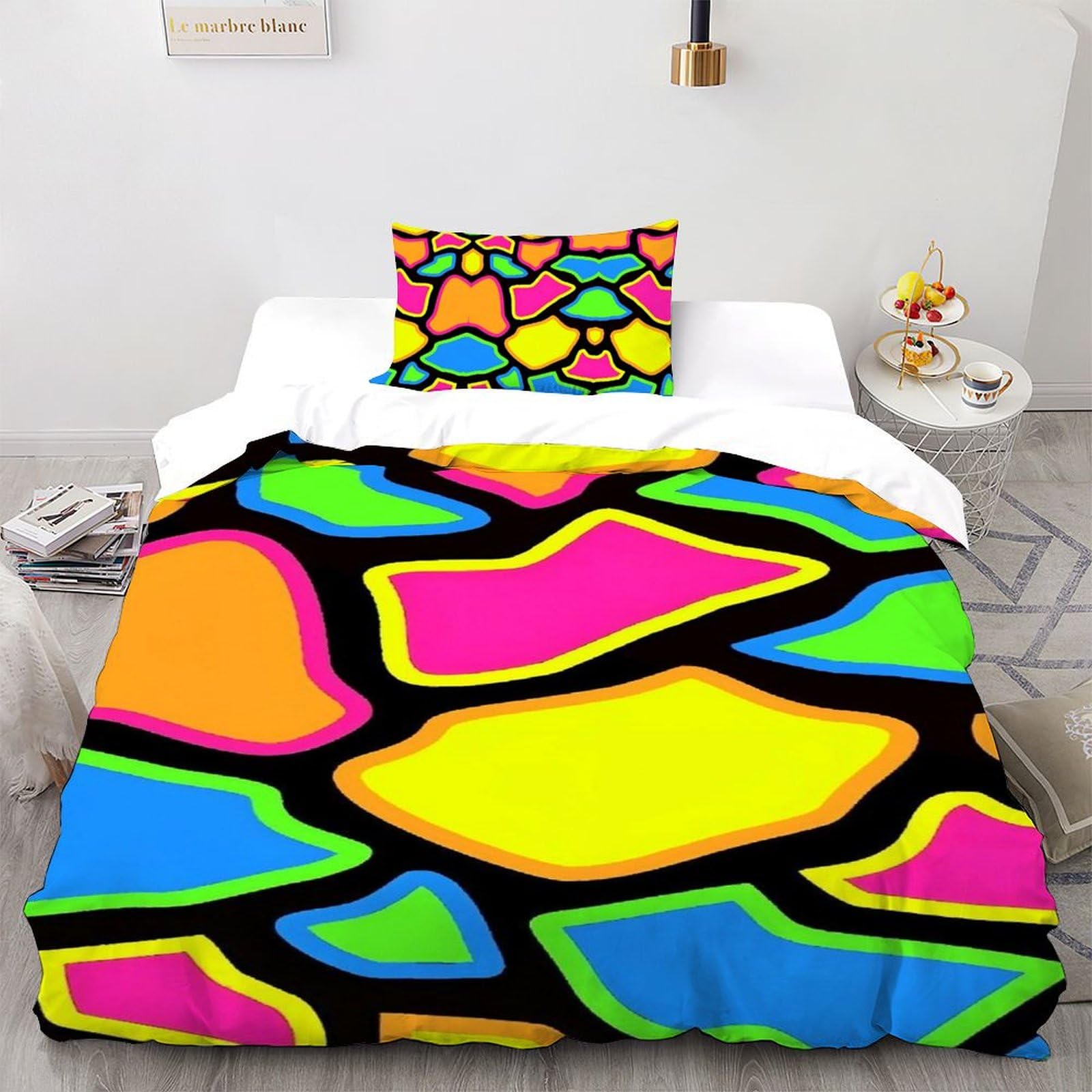 Housse de couette faible sensibilité pour peau sensible parure lit fragments colorés 3D