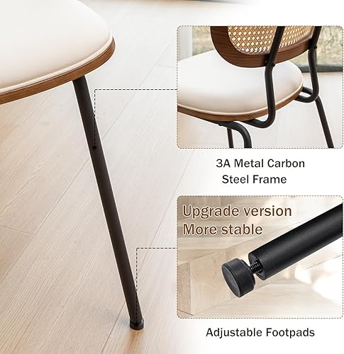 Miniatura 3 de Juego de 2 sillas de comedor de ratán, sillas de comedor modernas de mediados de siglo, sillas de comedor de caña, tela de 19 pulgadas, color beige