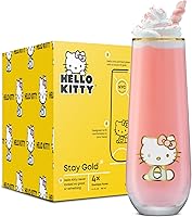 Vista 8 de JoyJolt Hello Kitty Stay Gold Copas sin pie tipo flauta, Juego de 4 vasos para beber de 9.4 onzas, vasos Highball Sanrio, juego de vasos de cocina