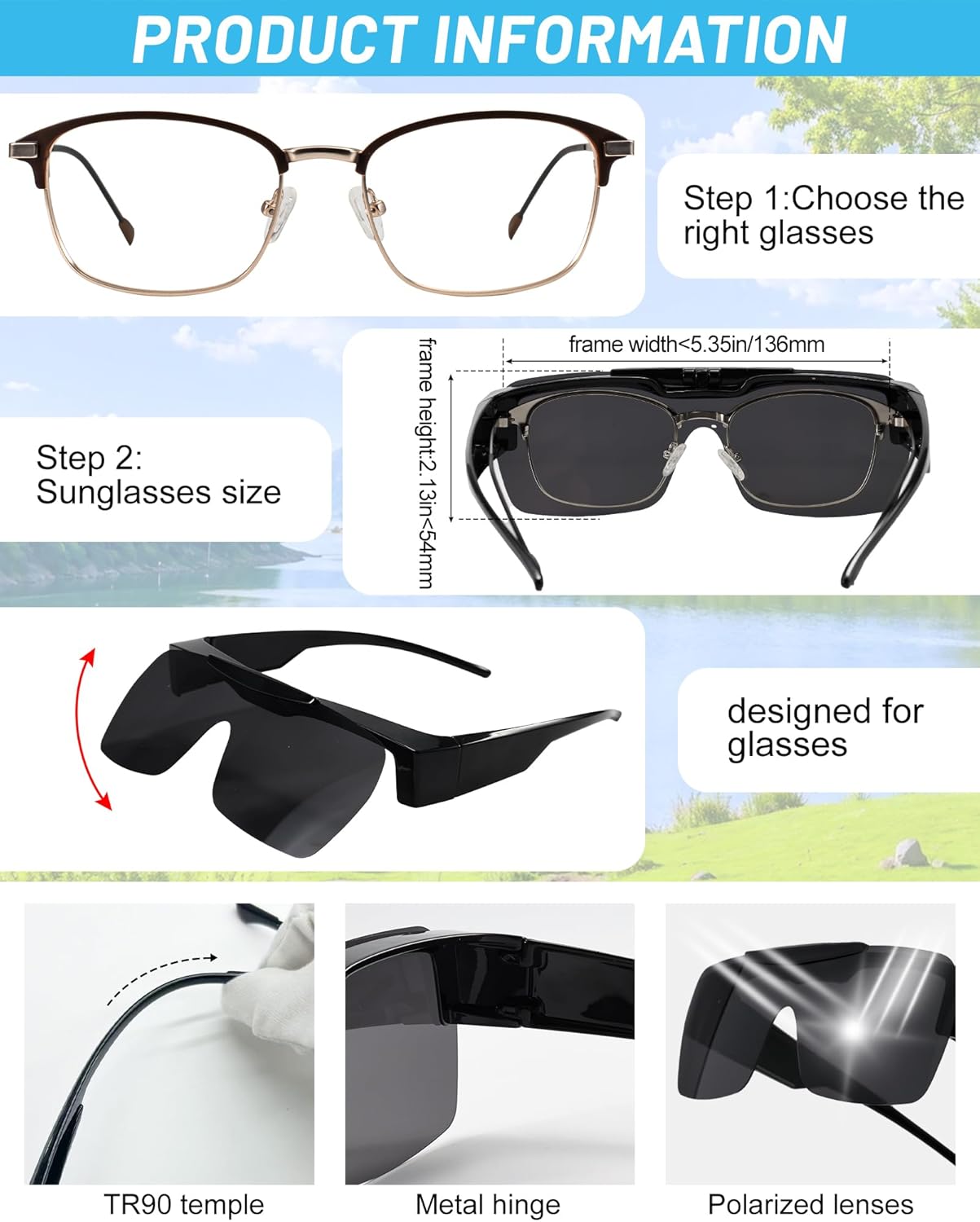 AEZUNI Large Polarized Sunglasses Fit Over Glasses for Men Flip Up Lenses UV Protection Sports Wrap Around for Driving - Image 4