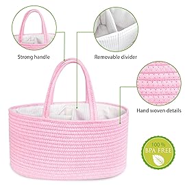 ABenkle Diaper Caddy Organizer, Boho Rustic Cotton Rope Nursery Baby Basket, Changing Table Organizer for Baby Diaper Storage and Baby Shower